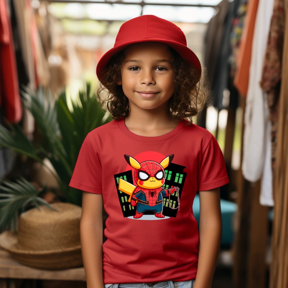 Camiseta Infanto Juvenil Personagens Pikachu Super Heróis Spider Man Homem Aranha