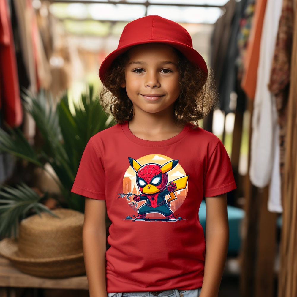 Camiseta Infanto Juvenil Personagens Pikachu Super Heróis Homem Aranha