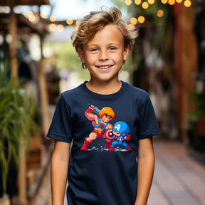 Camiseta Infanto Juvenil Personagens He-man vs Capitão América