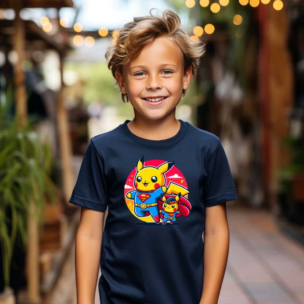 Camiseta Infanto Juvenil Personagens Pikachu Super Heróis Superman