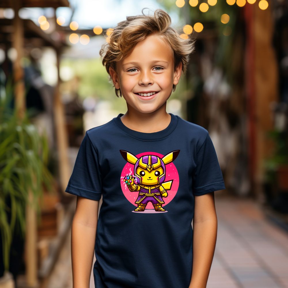 Camiseta Infanto Juvenil Personagens Pikachu Super Heróis Thanos