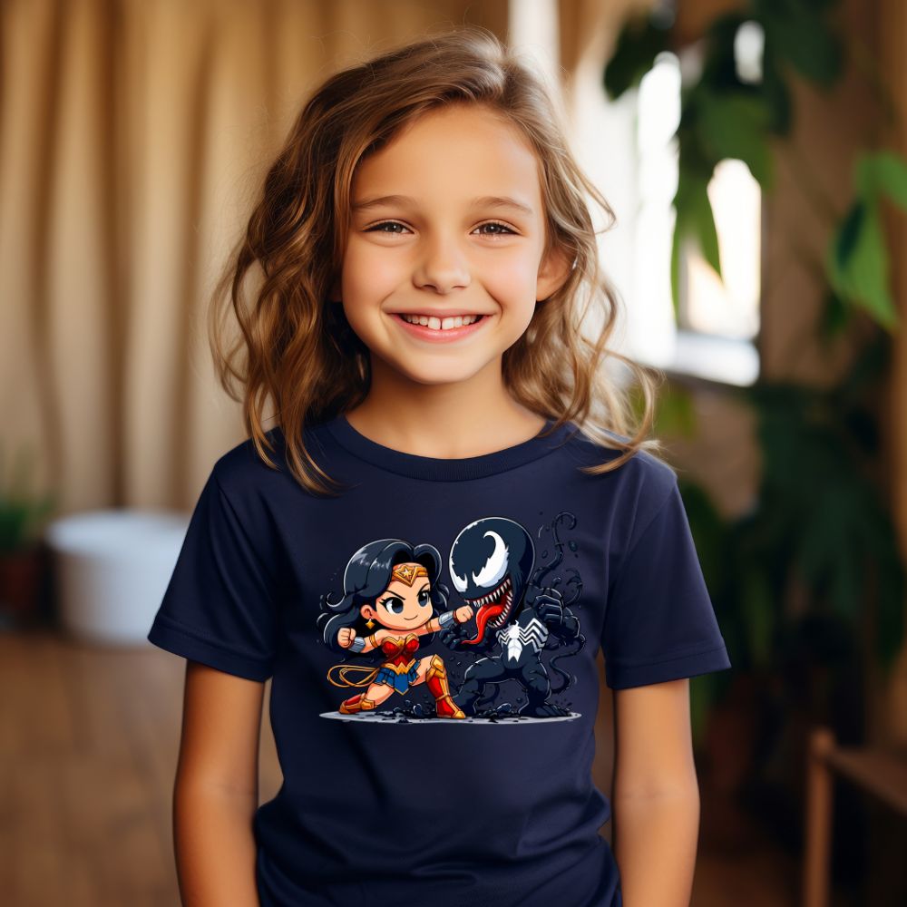 Camiseta Infanto Juvenil Personagens Mulher Maravilha vs Venom