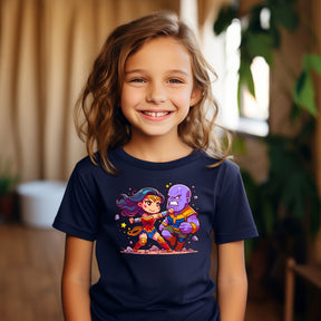 Camiseta Infanto Juvenil Personagens Mulher Maravilha vs Thanos