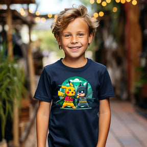 Camiseta Infanto Juvenil Personagens Pikachu vs Batman