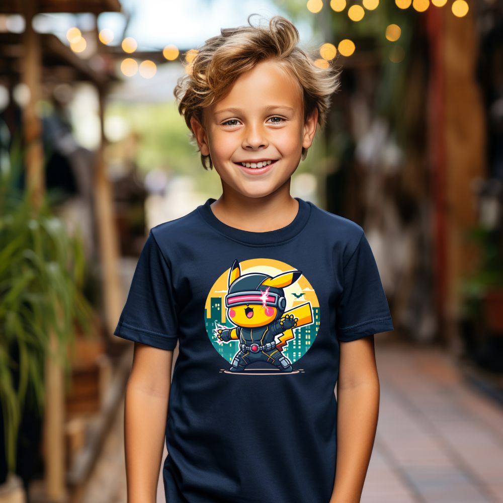 Camiseta Infanto Juvenil Personagens Pikachu Super Heróis Ciclope