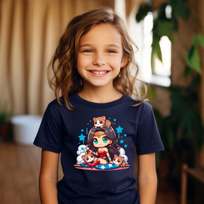 Camiseta Infanto Juvenil Personagens Mulher Maravilha Gatinhos
